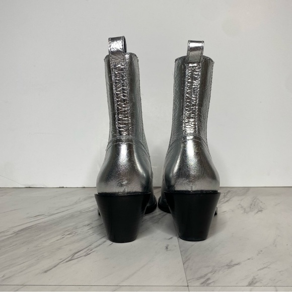 Tory Burch Western Silver Metallic Leather Bootie 5 1/2 M - Picture 3 of 16